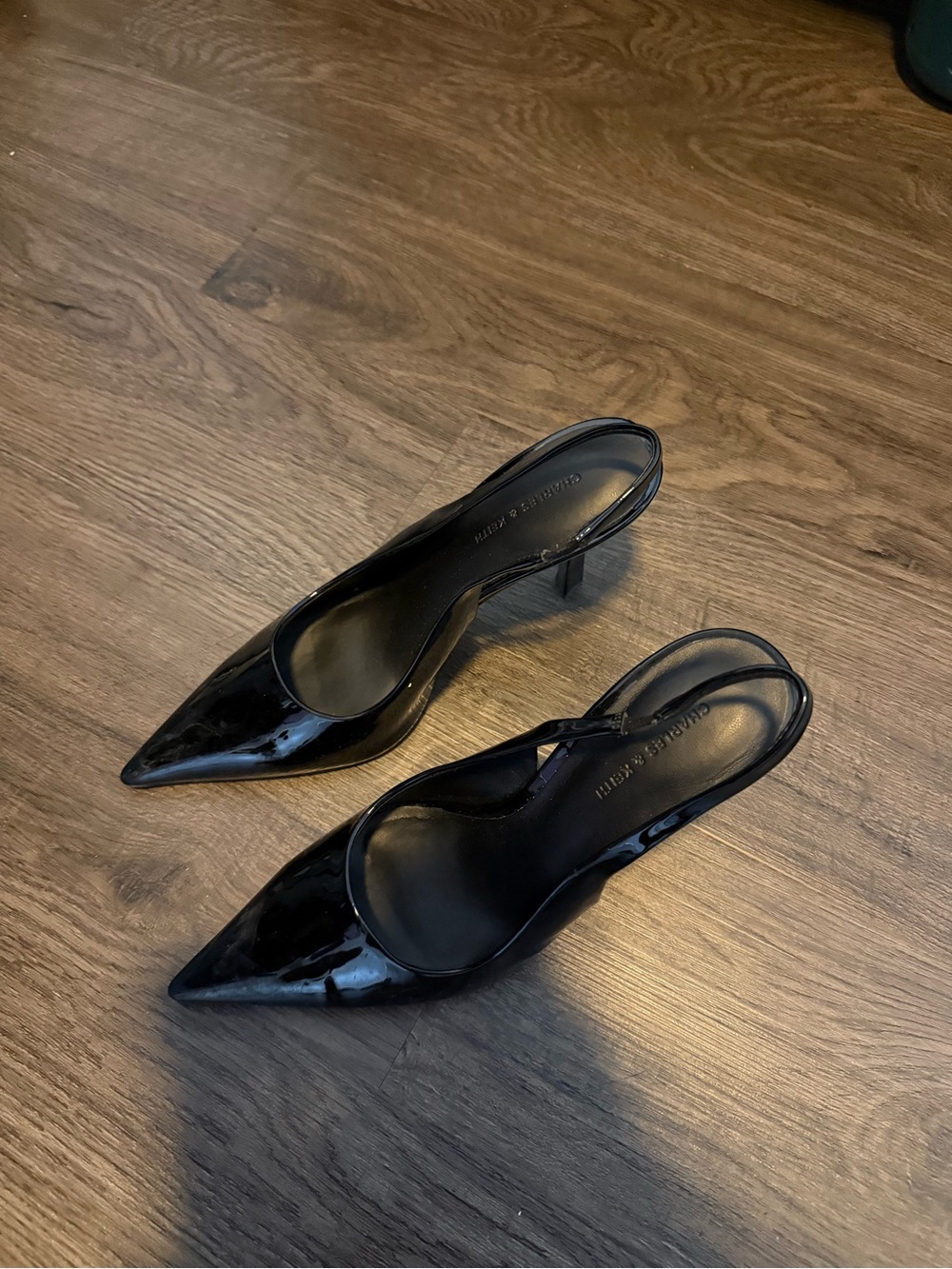 Charles and Keith Black Patent Pointed-Toe Slingback Pumps